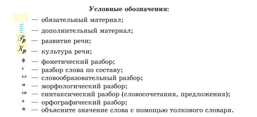 Русский язык 10 : Условные обозначения